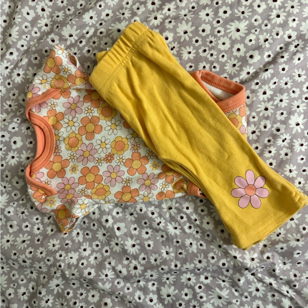 Floral Baby Onesie and Yellow Pants Set
